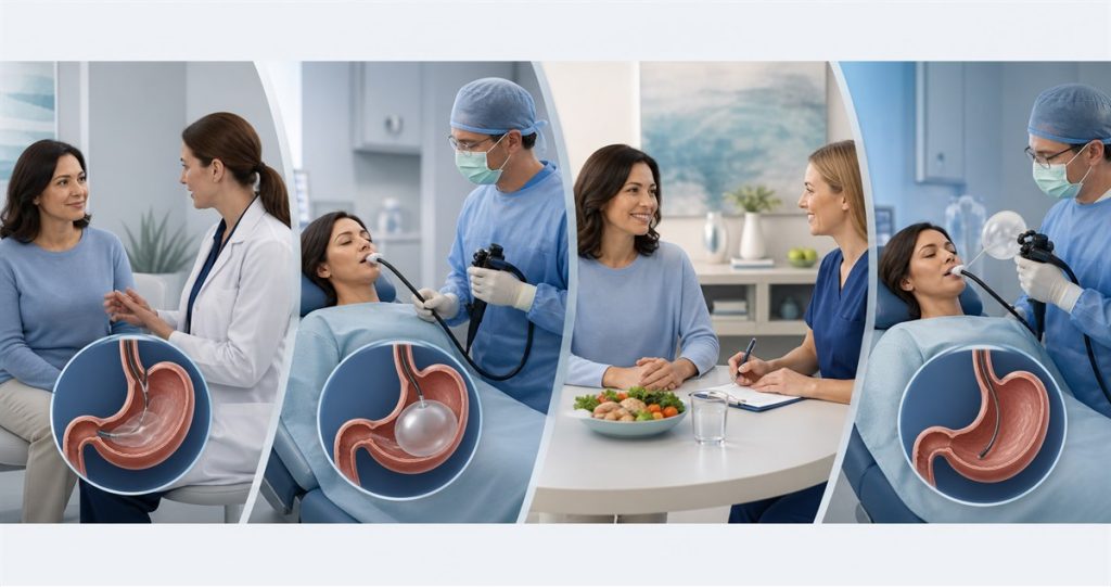 Five stages of the intragastric balloon procedure