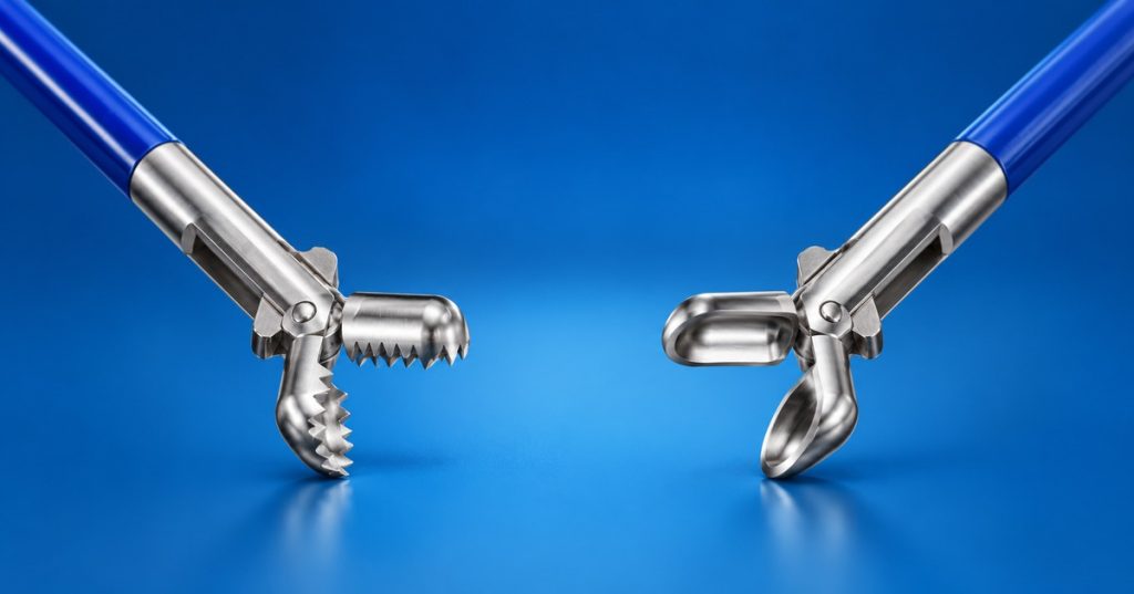 Side-by-side toothed and elliptical biopsy forceps jaw designs