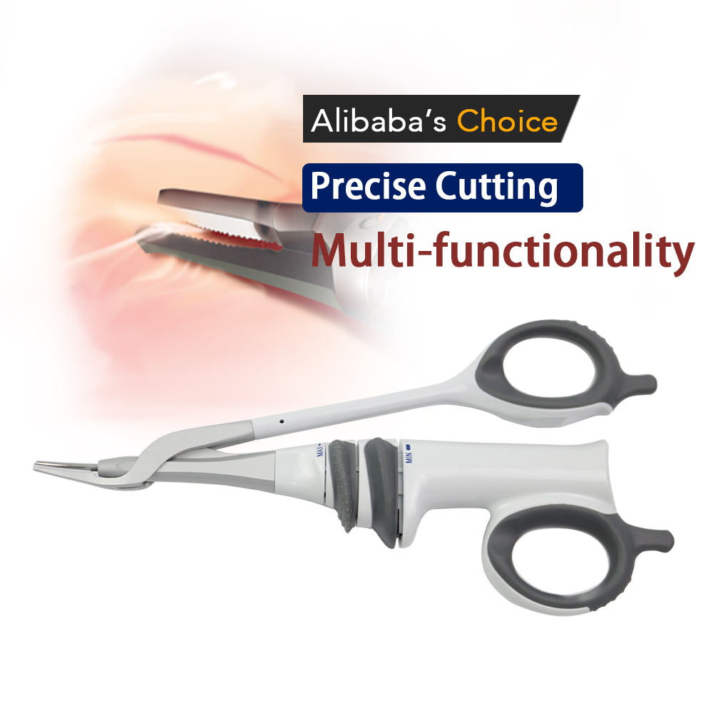 Ultrasonic shears for open surgery with curved tip and ring-style handles